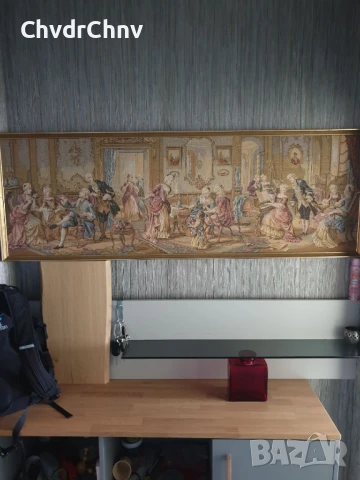 дървена рамка 148x51см/голям стар френски гоблен/барокова картина