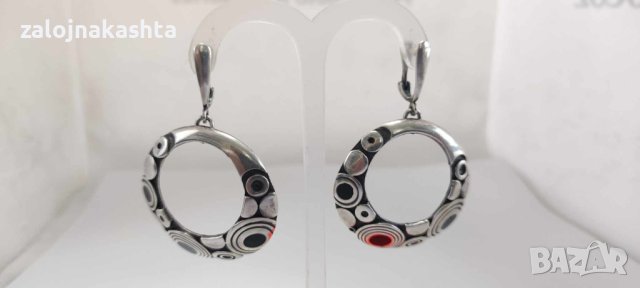 Сребърни обеци на  Nikol@s с инкрустирани с черен емайл-16,69гр/925