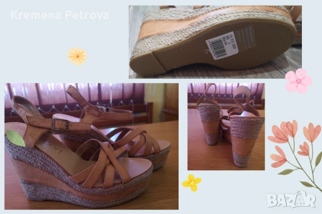  Нови кожени бежово кафяви сандали на платформа, 38 номер
