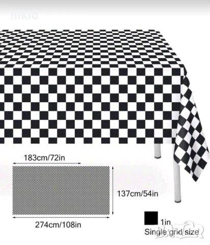 черно бели квадрати Рали шах мат шахматна найлонова покривка за парти рожден ден, снимка 7 - Покривки за маси - 26693592