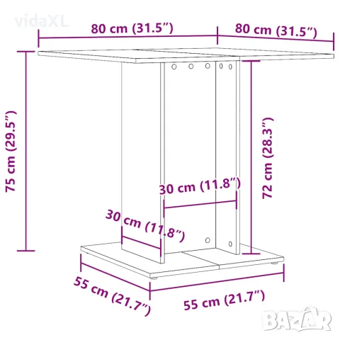 vidaXL Трапезна маса, бяла, 80x80x75 см, инженерно дърво, снимка 6 - Маси - 56147748