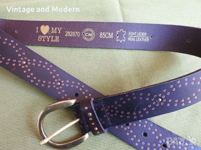 Дамски кафяв кожен колан 85 см, снимка 5 - Колани - 34350272