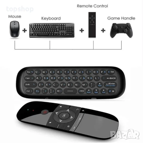 НОВА Въздушна мишка W1 2,4GHz QWERTY Air Mouse и IR дистанционно управление, черна, снимка 5 - Клавиатури и мишки - 50525094