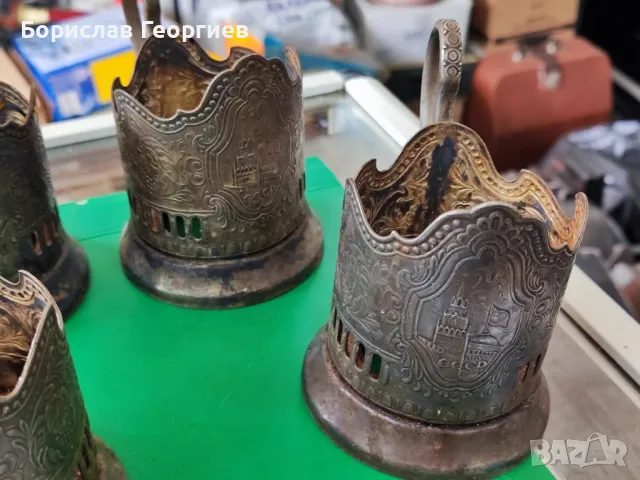 Руски посребрени подстакани шест броя, снимка 3 - Антикварни и старинни предмети - 50204501