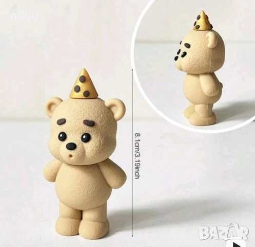 Мече с парти шапка пластмасова фигурка украса за торта рожден ден топер, снимка 2 - Форми - 51022332