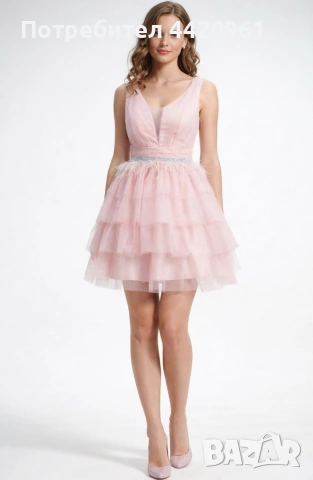 Къса официална рокля в нежен розов цвят