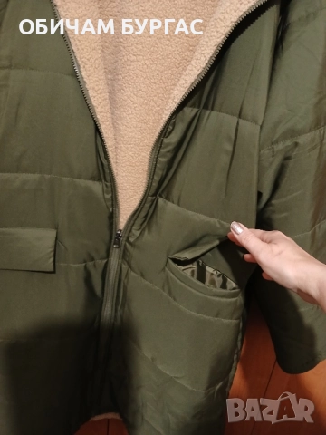 3xl НОВО КРАСИВО,ДЪЛГО,ТОПЛО,ВАТИРАНО ЯКЕ В ЦВЯТ КАКИ С ДЖОБОВЕ И КАЧУЛКА, снимка 5 - Якета - 52426669