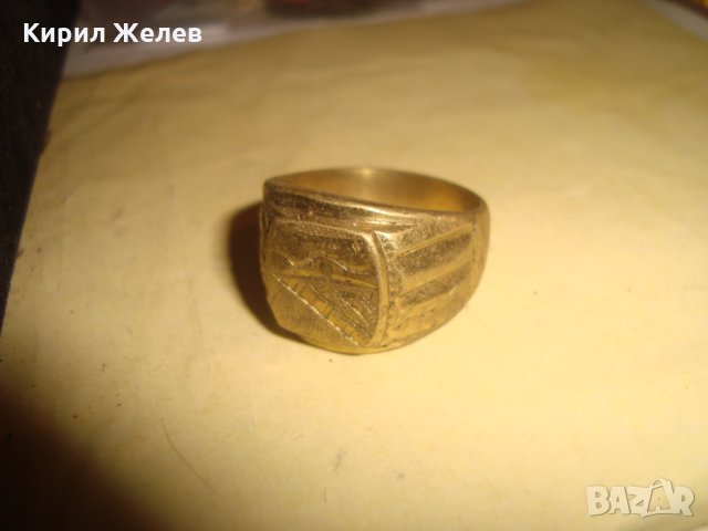 СТАР ПОЗЛАТЕН БРОНЗОВ ПРЪСТЕН ОРНАМЕНТИРАН РЪЧНО МАЙСТОРСКА АРТ ИЗРАБОТКА МАСИВЕН 18252