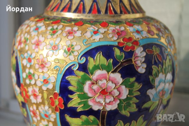Китайска ваза месинг с емайл , снимка 3 - Колекции - 39699486