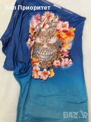 Тънка лятна маркова асиметрична рокля SOG O, с ликра и трико, феерия от пъстри магнолии и камъни , снимка 12 - Рокли - 37423107