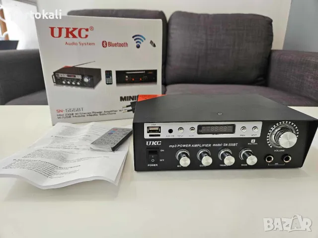 +Гаранция! Усилвател стъпало КАРАОКЕ, Bluetooth, Мp3, Usb, Sd, карта памет, радио, FM, дистанционно, снимка 1