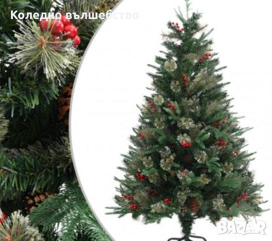 Изкуствена елха Luxury Diamond с червен глог и шишарки, снимка 4 - Декорация за дома - 42564295
