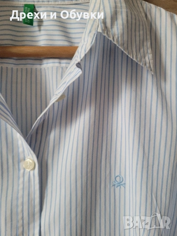 Дамска риза бяло и синьо райе BENETON , снимка 4 - Ризи - 51752635