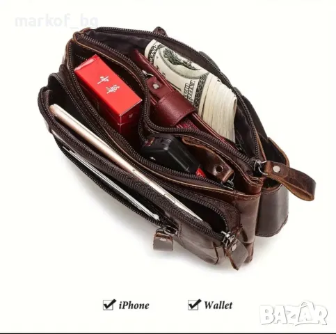 Мъжка чанта през рамо от естествена кожа. Бъбрек, снимка 9 - Чанти - 48233999