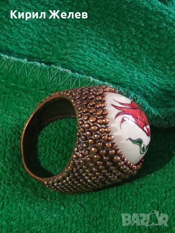 МАСИВЕН СТАР ВИНТИДЖ ПОЗЛАТЕН БРОНЗОВ ПРЪСТЕН РЯДЪК ОГРОМЕН РЪЧНО РИСУВАН ПОРЦЕЛАН 17114, снимка 6 - Пръстени - 33049618