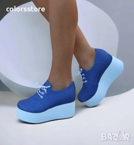 Обувки на платформа - деним с бяло ходило - 120K