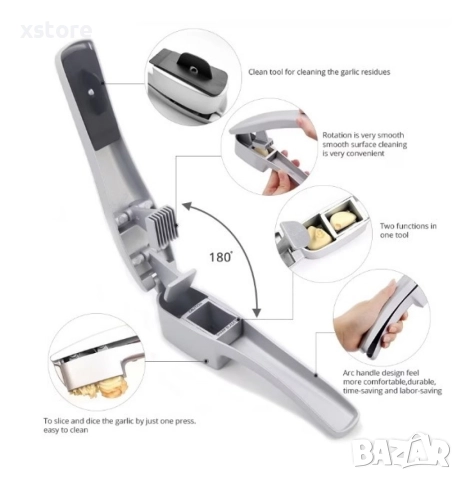 Преса за чесън Shik, Слайсър, 2 в 1, снимка 6 - Други стоки за дома - 52699617