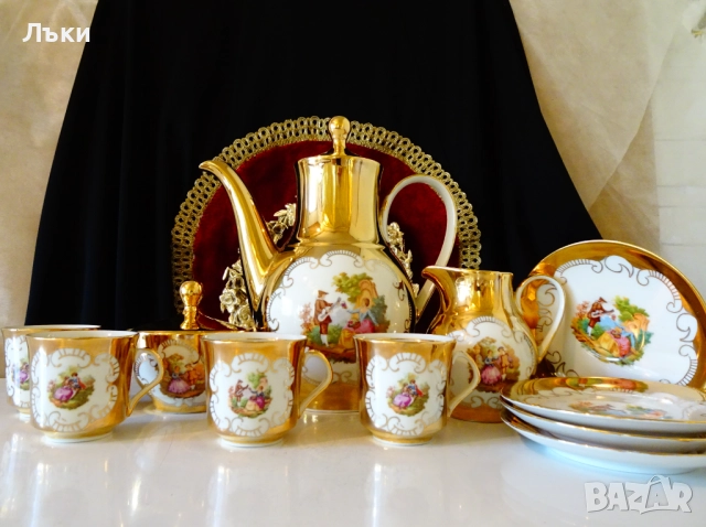 Захарница баварски порцелан,злато,картина,200 мл. , снимка 7 - Антикварни и старинни предмети - 52268037