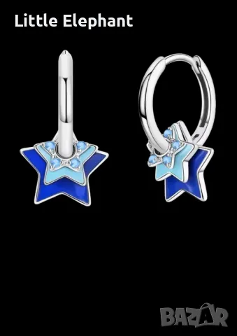 Висящи сребърни обеци"Triple shining stars",blue,колекция"Stars/нови