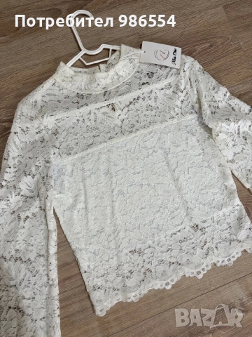Нова бяла блуза дантела размер S/M, снимка 5 - Блузи с дълъг ръкав и пуловери - 53052297
