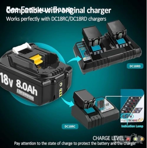 Нова 18V 6.0Ah батерия за Makita LXT BL1860B с LED индикатор за инструмент