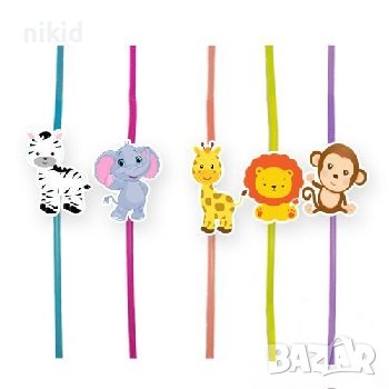 10 бр Сафари зоо джунгла диви животни парти сламки рожден ден