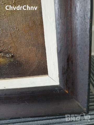 70х60см/голяма стара картина масло върху платно/натюрморт ваза с цветя/маргаритки/дървена рамка, снимка 10 - Картини - 51357434