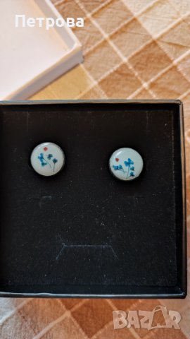 Сребърни обеци с епоксидна смола , снимка 2 - Обеци - 42067649