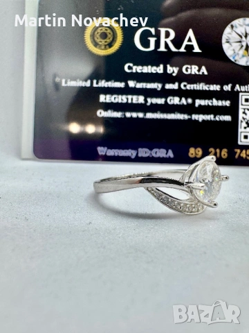 Сребърен пръстен с мойсанит (Диамант) 1 карат, снимка 7 - Пръстени - 54152340