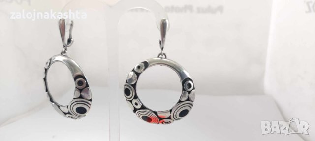 Сребърни обеци на  Nikol@s с инкрустирани с черен емайл-16,69гр/925, снимка 3 - Обеци - 42089404