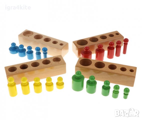 НАМАЛЕНИЯ ! Монтесори Дървени цветни цилиндри - теглилки с дръжки 4в1, снимка 5 - Образователни игри - 29958281