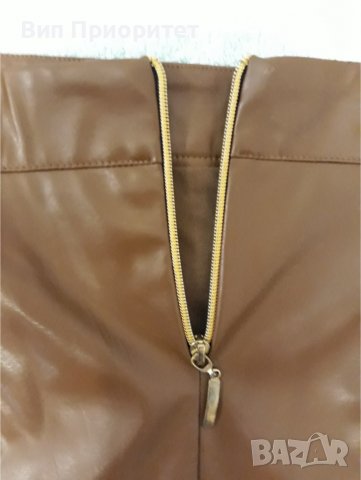 SLN R :маркова тютюнев цвят кожена къса сексапилна и впечатляваща пола ,със златен цип отзад и цепка, снимка 9 - Поли - 37423559