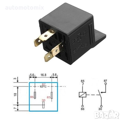 РЕЛЕ 12V 30A, 4 ПИНА - 9150, снимка 2 - Аксесоари и консумативи - 44387899