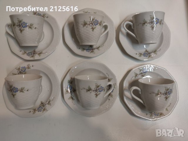 Баварски порцелан, 6 броя чаши с подложни чинийки. Безупречно състояние.