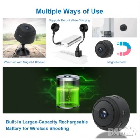 WiFi безжична мини камера A9 с магнитна основа, снимка 4 - HD камери - 33254811