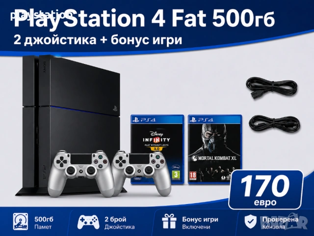 🔥 PS4 Slim / Pro / Fat – 4 конзоли | 2 джойстика + игри | От 170€ 🔥, снимка 3 - PlayStation конзоли - 54112995
