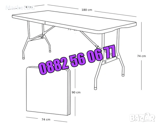 Комплект Сгъваема маса за кетъринг 180/74 см с 6 бр. сгъваеми столове, снимка 7 - Градински мебели, декорация  - 54288068