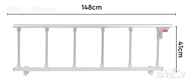 Преграда за легло Решетка за легло за възрастни хора болнично легло Сгъваема дълга 148см парапет, снимка 2 - Спални и легла - 54106775