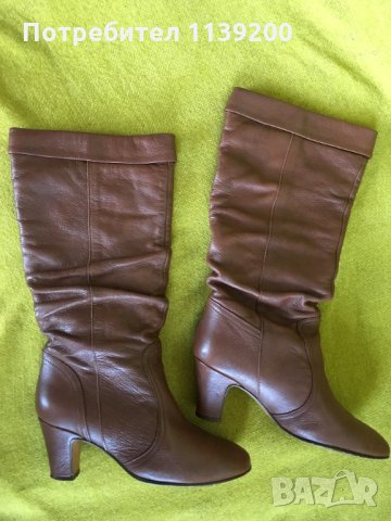 Кафяви ботуши с ток естествена кожа подплата  37
