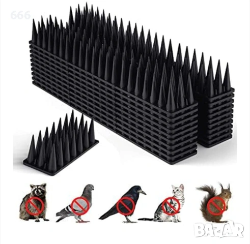 Комплект 18 броя шипове против птици, против котки, пластмасови, 30x4.5x3.7см, черни