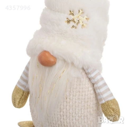 Коледна фигура - гномче с бяла кожена шапка, брада и бяло тяло, 48см, снимка 3 - Декорация за дома - 52392934