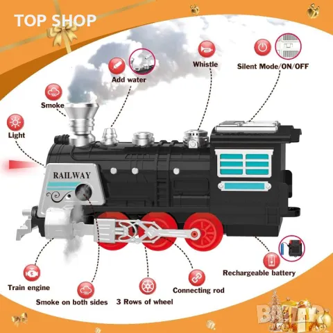 Комплект влак с пушек, светлини и звук, вагони, релси, акумулаторни батерии, играчка за деца 3+ г., снимка 5 - Влакчета, самолети, хеликоптери - 49522706
