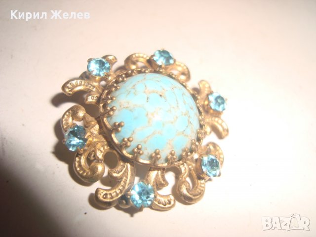 ТЮРКОАЗЕНА БЕЛ ЕПОК СКЪПОЦЕННА БРОШКА БРОНЗ ПОЗЛАТА 20-те ГОДИНИ със САПФИР КРИСТАЛИ 10072, снимка 6 - Други - 30665988