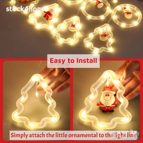 Лампички за коледа SIKS, тип светеща завеса, 5 светещи ринга и 5 LED елхи, с различни фигури , снимка 4 - Декорация за дома - 52574079