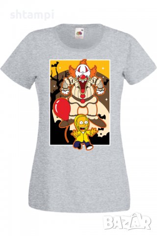 Дамска тениска The Simpsons Krusty The Clown Pennywise 01,Halloween,Хелоуин,Празник,Забавление,