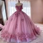 Бална рокля Принцеса с 3 Д цветя в лилаво