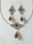 Разкошен комплект бижута с шоколадово кафяви фасетирани капка кристали и орнаменти в цвят Сребро , снимка 2