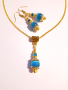 Разкошен комплект обеци и колие с лазурно сини камъни Хризоберил-Котешко око и орнаменти цвят злато , снимка 11
