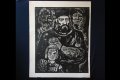 Стара картина,литография, поп,селяни,бълг. автор, 1970-те г, снимка 1