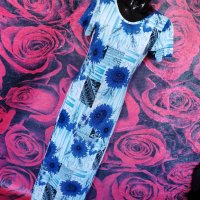 Дълга синя рокля на слънчогледи М, снимка 1 - Рокли - 37618896